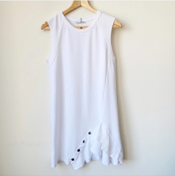 Zara White Ruffle Mixed Media Minimalist Sleeveless Tank Shift Mini Dress L - Picture 2 of 9